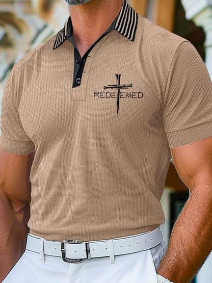 Men's Retro Faith Design Printed Comfortable And Breathable Casual Polo Shirt