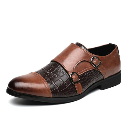 Fashion Buckle Crocodile Pattern Trendy Men Leather Shoes