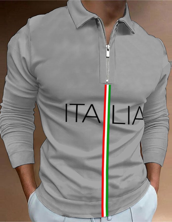 Men's "Italy" printed zip-up polo shirt