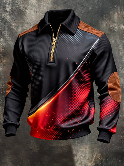 Men's Vintage Color-Block Printed Zip-Up Hoodie