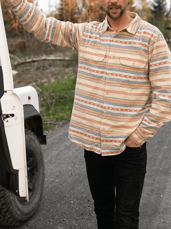 Men's Retro Western Ethnic Aztec Color Block Shirt