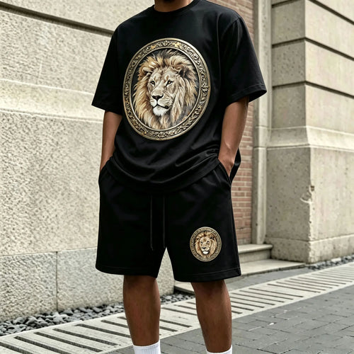 Men's Black Crew-Neck Short-Sleeve T-Shirt and Shorts Set