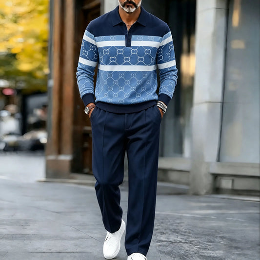 Men's Printed Polo Shirt and Pants Set