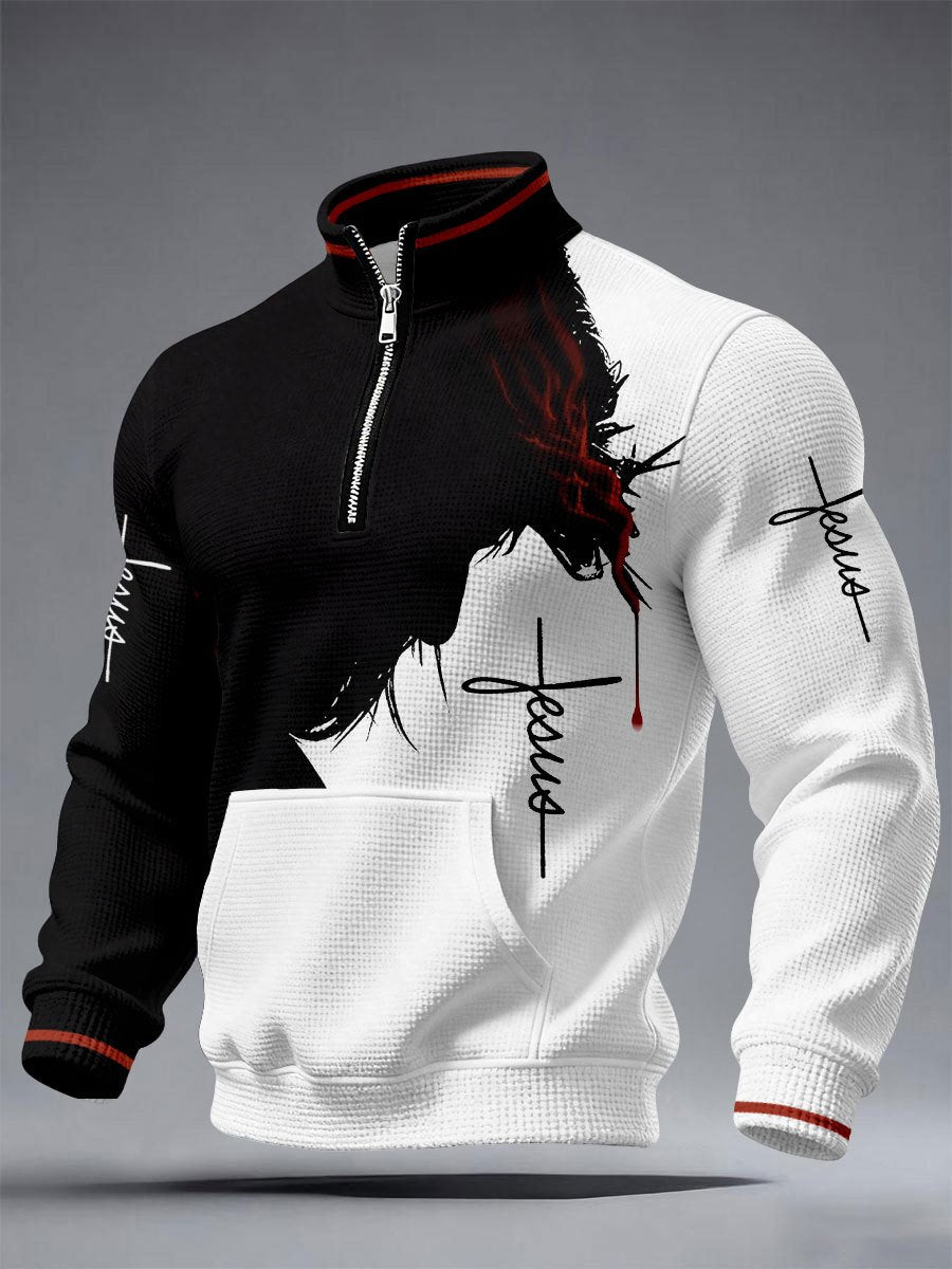 Men'S Casual Faith-Themed Printed Zip-Up Hoodie-Fast Shipping