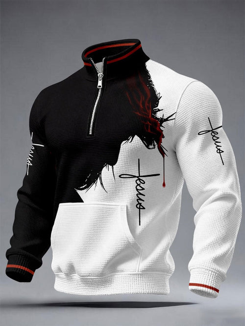 Men'S Casual Faith-Themed Printed Zip-Up Hoodie-Fast Shipping