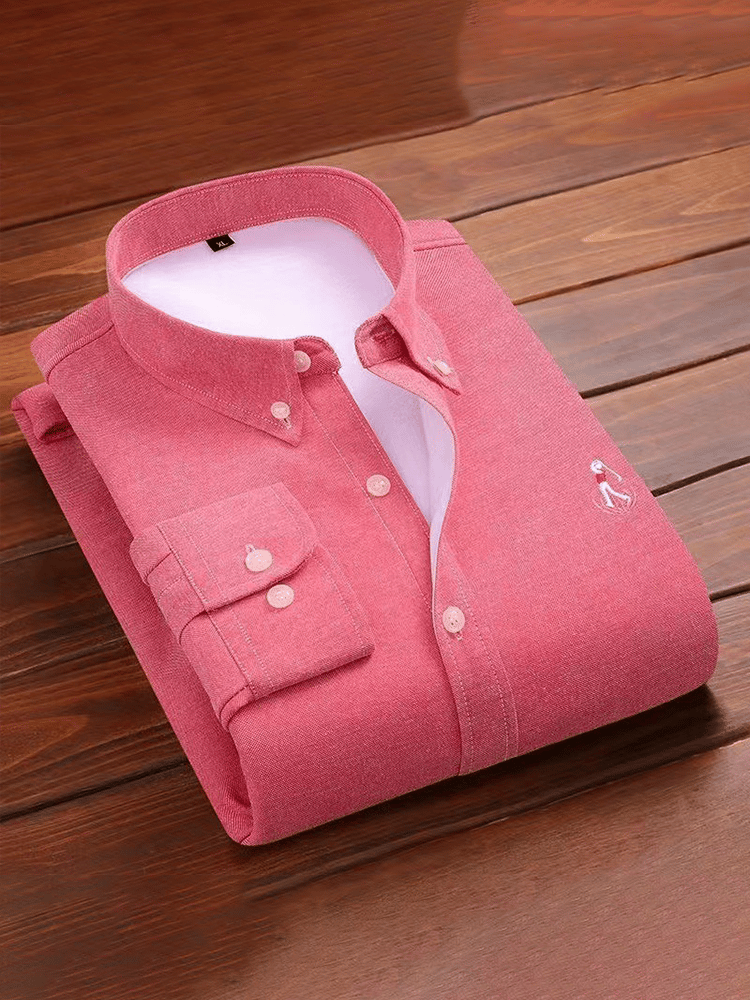 Men's Thick Cotton Embroidered Long Sleeve Business Shirt