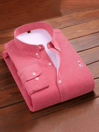 Men's Thick Cotton Embroidered Long Sleeve Business Shirt