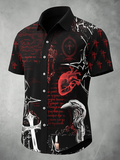 Men's Dark Skull Print Vintage Casual Shirt