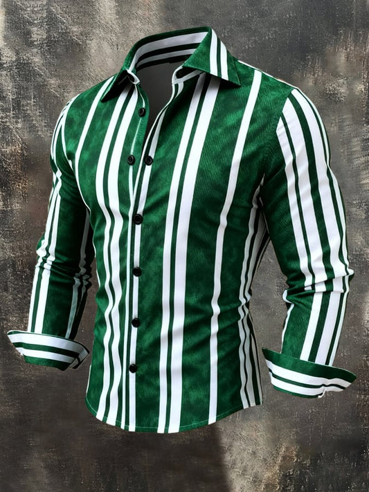Men'S Vintage Color-Block Printed Long-Sleeved Shirt
