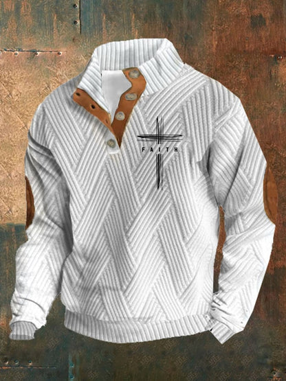 Men's Retro Faith Design Jacquard Plaid Fabric Casual Sweatshirt