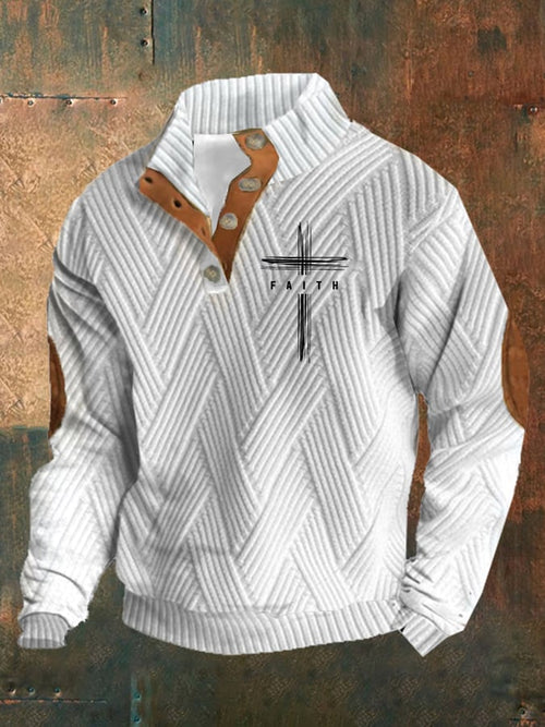 Men's Retro Faith Design Jacquard Plaid Fabric Casual Sweatshirt