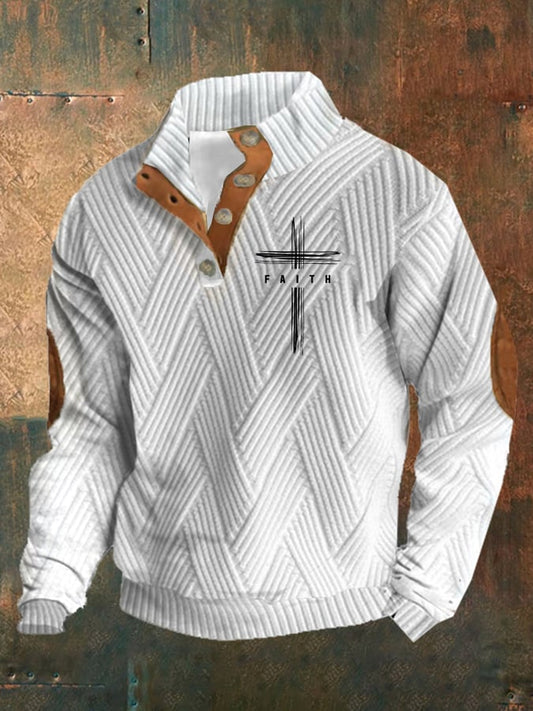Men's Retro Faith Design Jacquard Plaid Fabric Casual Sweatshirt