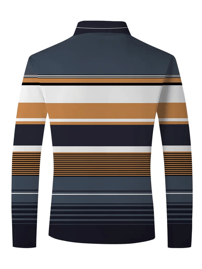Men's Business Casual Striped Button-Down Polo