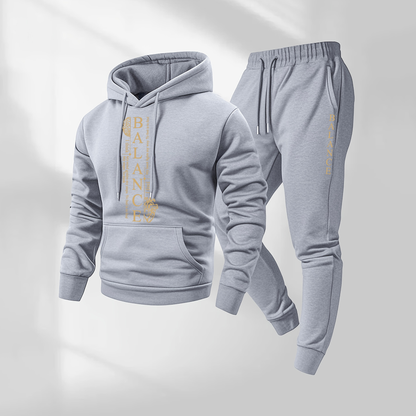 Men's Balance Letter Pattern Print Hoodie and Drawstring Sweatpants Set, Menswear, Casual Athletic Long Sleeve Hooded Jacket & Trousers for Fall & Winter, Men's Clothing for Daily Wear, Sportswear Indoor Outdoor, Tracksuit, Athleisure