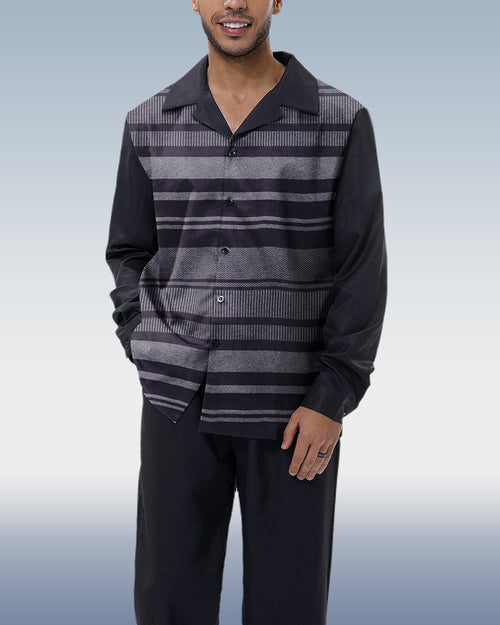 Line Print Casual Long Sleeve Shirt Walking Suit