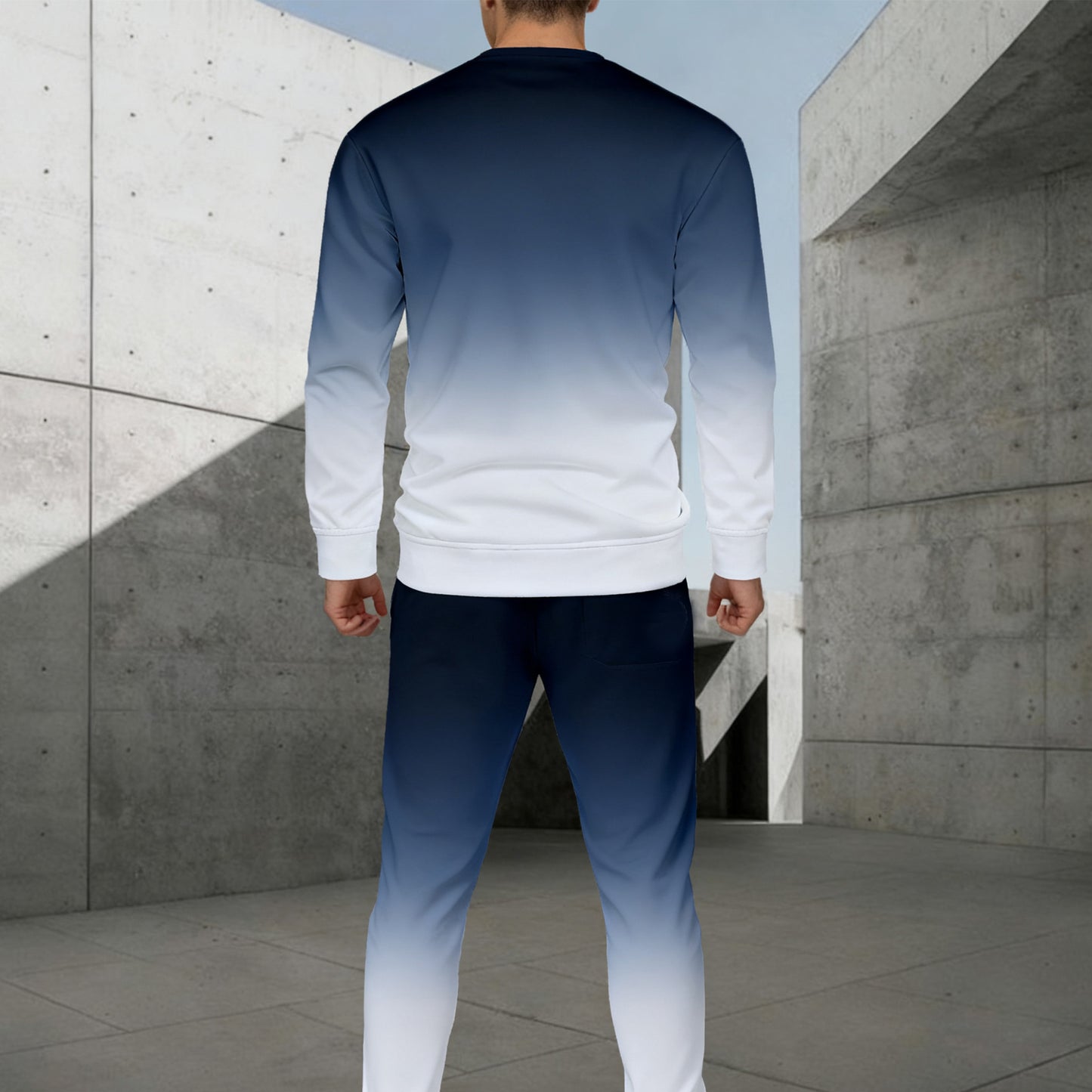 Men's Casual Color Matching Printed Round-Neck Long-Sleeve Sweatshirts Trousers Two-Piece Set