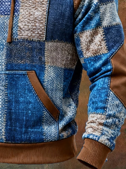 Men's Retro Distressed Color Block Print Casual Long Sleeve Sweatshirt
