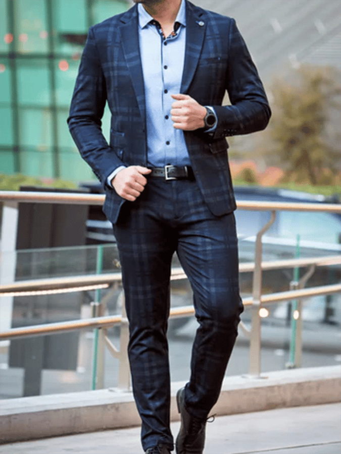 Men's Vintage Single-Breasted Plaid Gentleman's Business Suit Jacket