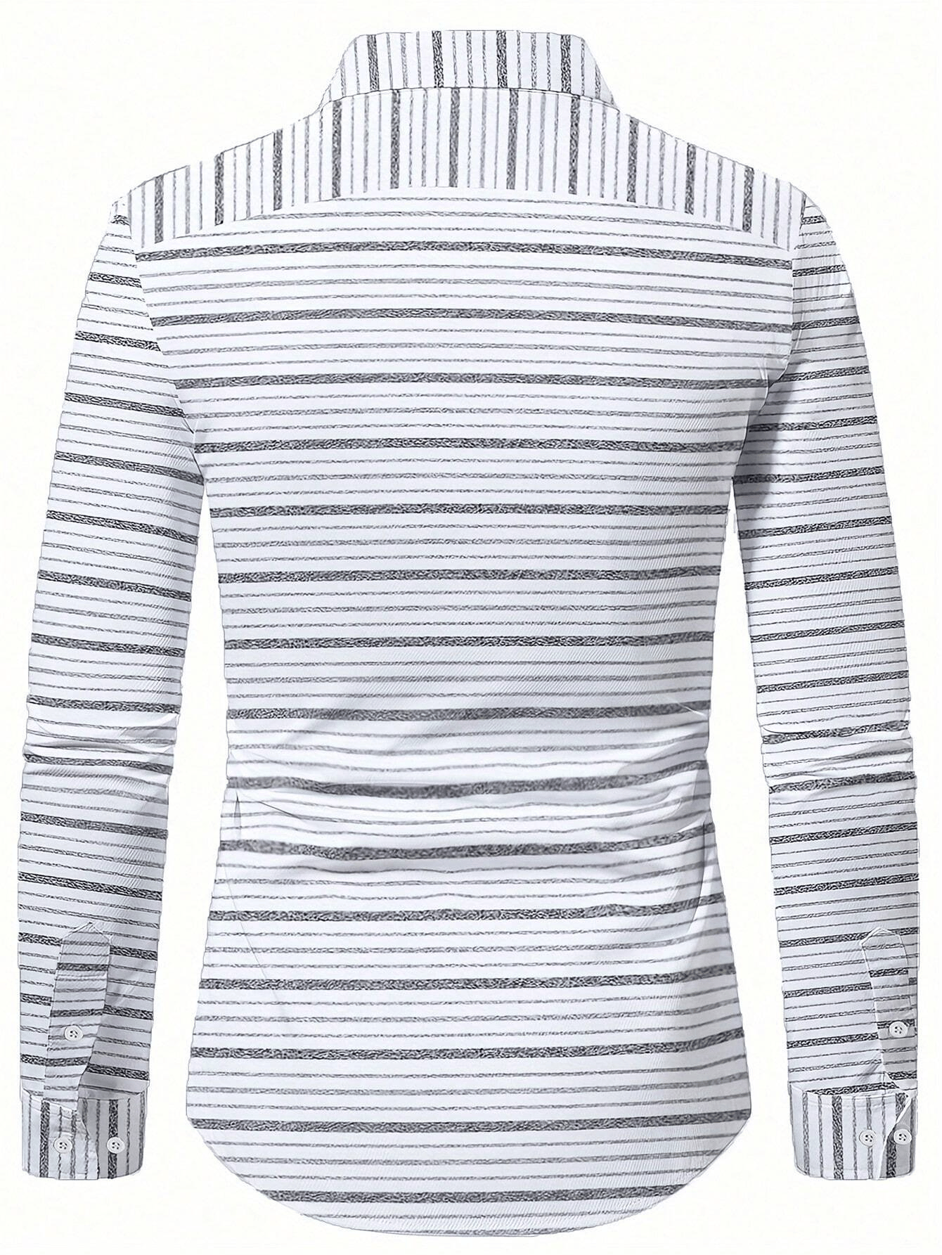 Men's Stripe Print Business Long Sleeve Shirt