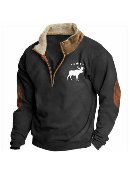 Men's Sweatshirt Retro Moose Creek Ethnic Print Plush Half Open Collar Pullover
