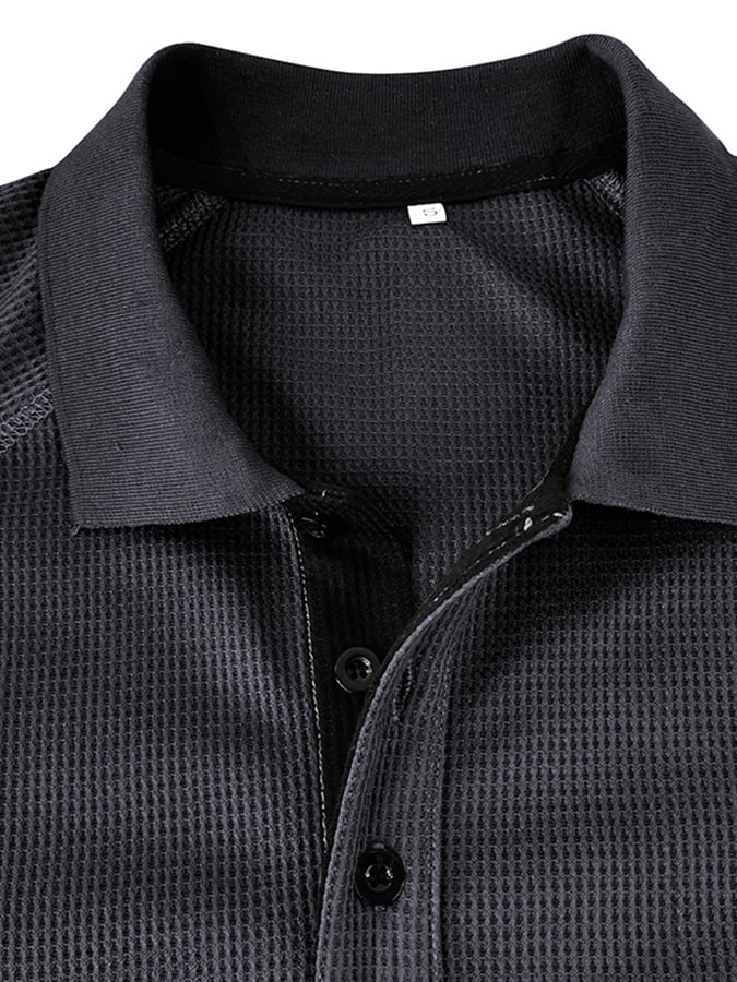 Athletic Casual Waffle Long Sleeve Half Button Polo Shirt