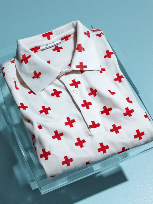 Men's Business Casual Cross Faith Art Button Short Sleeve Polo Shirt