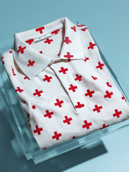 Men's Business Casual Cross Faith Art Button Short Sleeve Polo Shirt