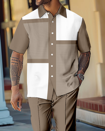 Men's Retro Gorgeous Short Sleeve Shirt Walking Suit 1062