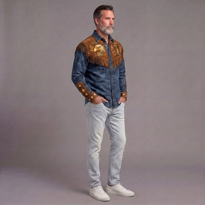 Men's Vintage-Style Distressed Commemorative Print Shirt