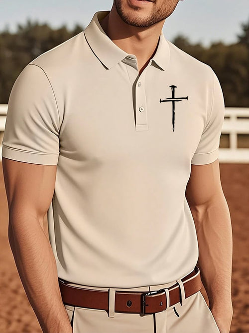Men's Retro Faith Cross Casual Printed Polo Shirt