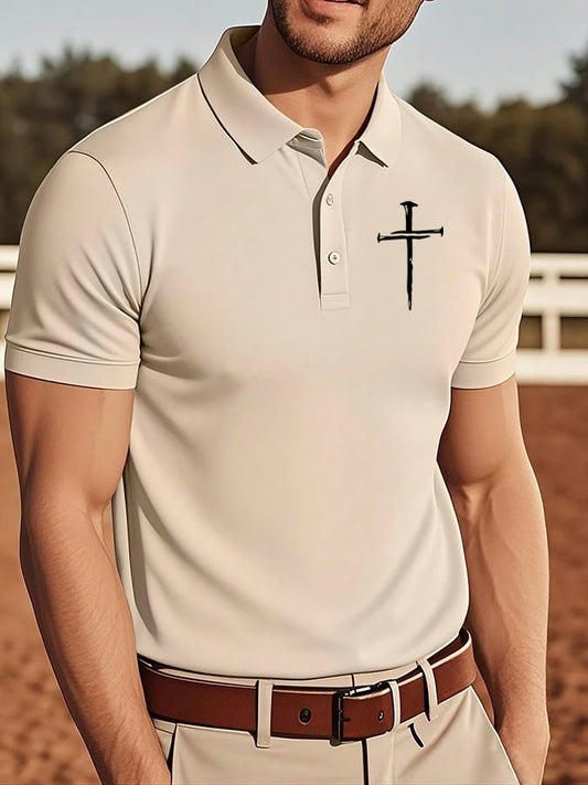 Men's Retro Faith Cross Casual Printed Polo Shirt