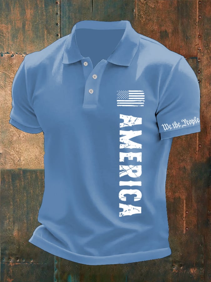 Men'S American Flag Print Polo Shirt