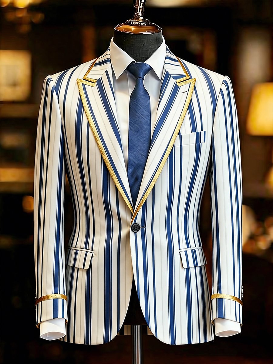 Men's Business Striped Printed Suit Jacket