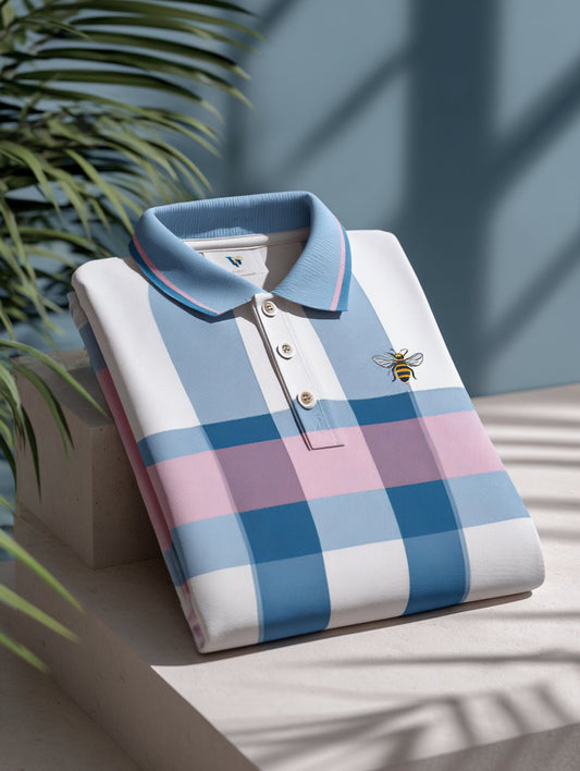 Men's Check Business Casual Short Sleeve Polo Shirt