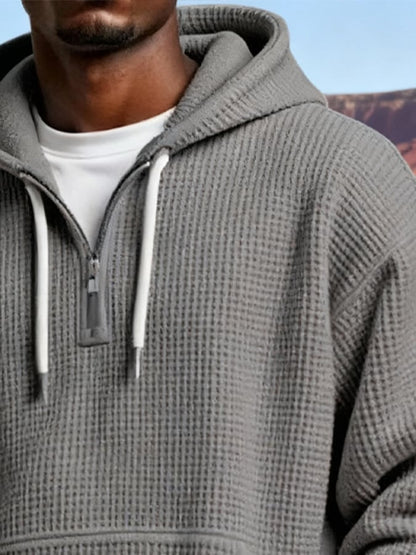 Men's Vintage Outdoor Waffle-Knit Zip-Up Hooded Sweatshirt