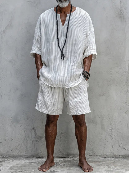 Comfortable Stripe Linen Shorts Set