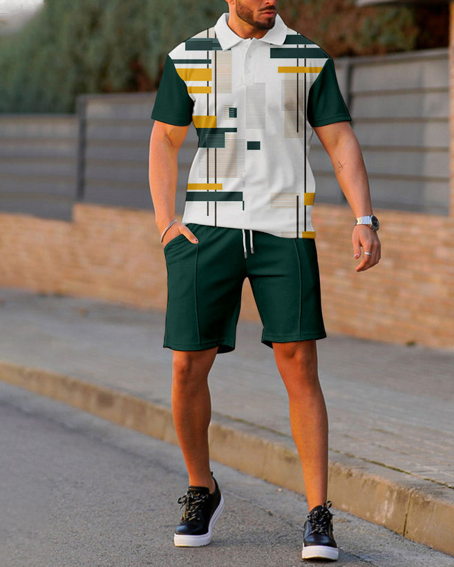 Suitmens Men's Green Printed Summer POLO Suit