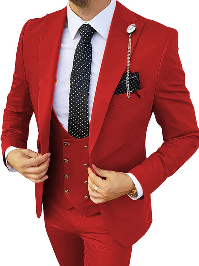 Casual Business Banquet Solid Suit Dress Pants Vest Three Piece Set