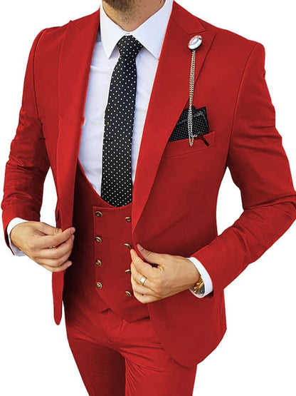 Casual Business Banquet Solid Suit Dress Pants Vest Three Piece Set