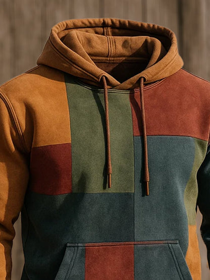 Men's Retro Distressed Color Block Print Casual Long Sleeve Sweatshirt