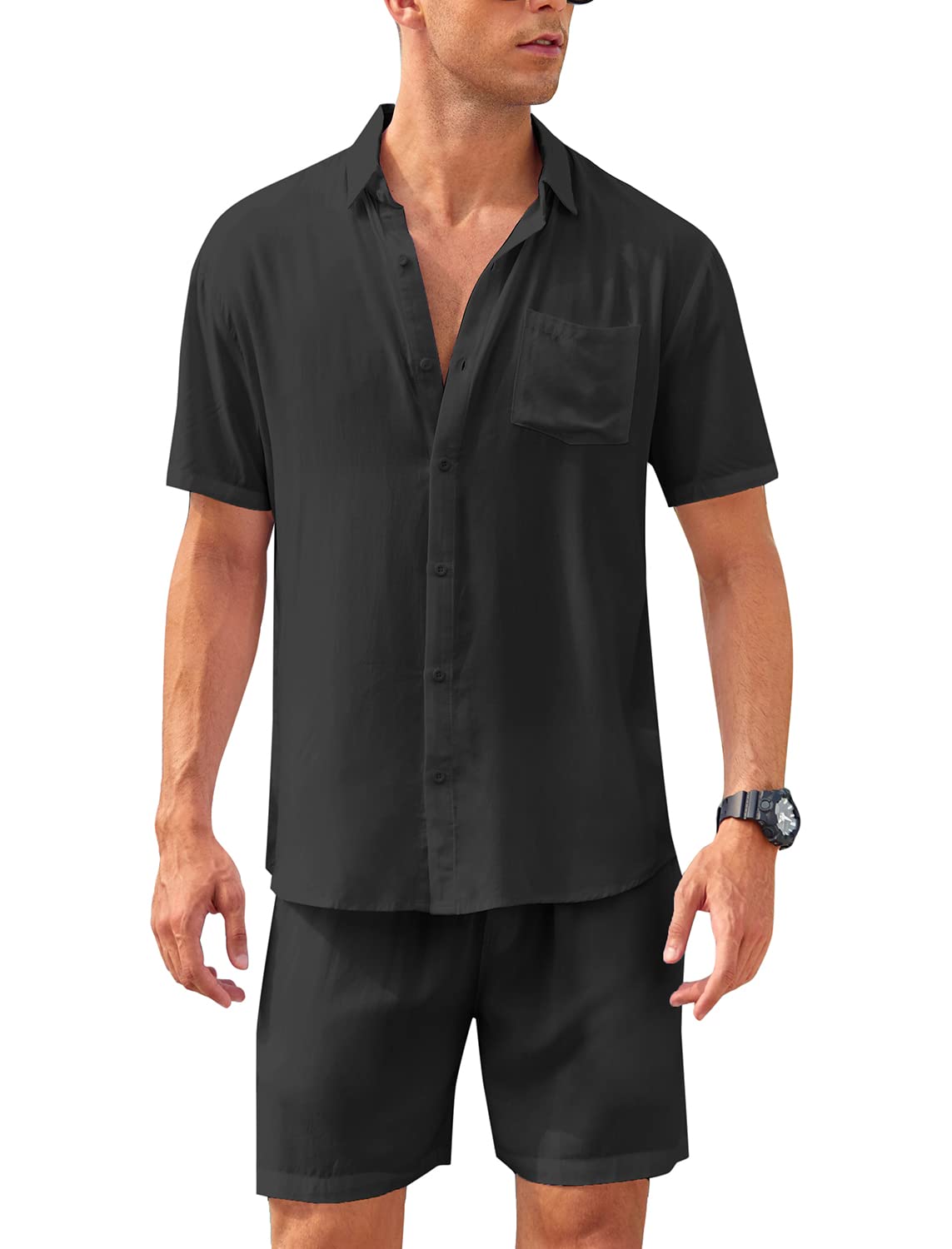 Casual Men's Apricot Vacation Style Shirt & Shorts Set