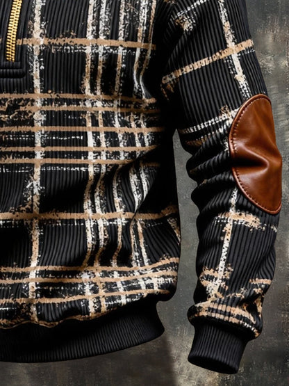 Men's Vintage Color-Block Printed Zip-Up Hoodie