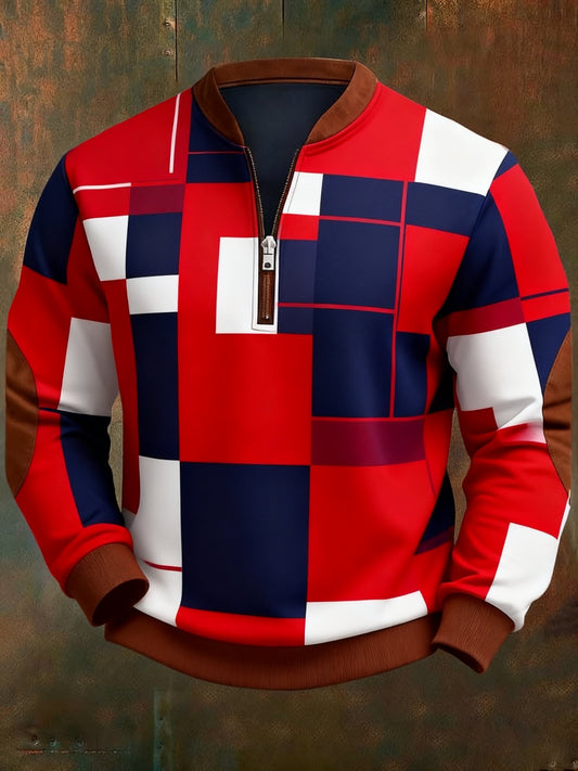 Men's Casual Geometric Color Block Print Sweatshirt