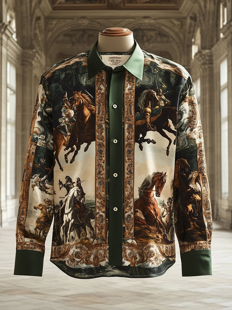 Men's Satin Luxe Baroque Long Sleeve Button Down Shirt