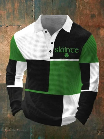 St. Patrick Men's Color Block Shamrock Waffle Polo Shirts