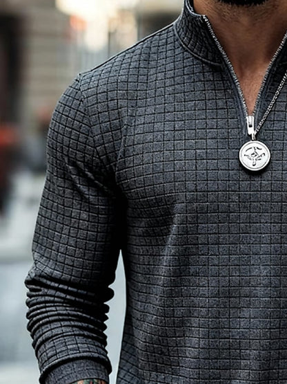 Men's Vintage Knitted Waffle-Knit Zip-Up Sweatshirt