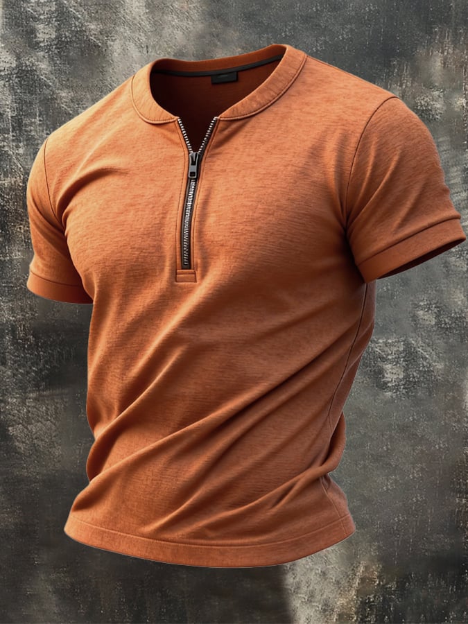 Men's Retro Zipper Waffle T-Shirt
