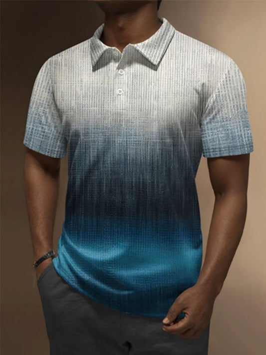 Men's Ombre Abstract Stripe Button Short Sleeve Polo Shirt