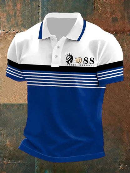 Men's Retro Letter Print Casual Polo Shirt