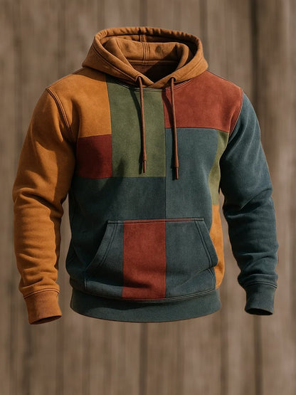 Men's Retro Distressed Color Block Print Casual Long Sleeve Sweatshirt